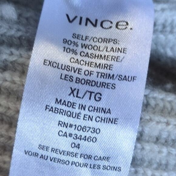 Vince Cashmere Sweater Womens XL Gray Tan Funnel Neck Wool Ribbed Button Sleeve - Picture 7 of 9